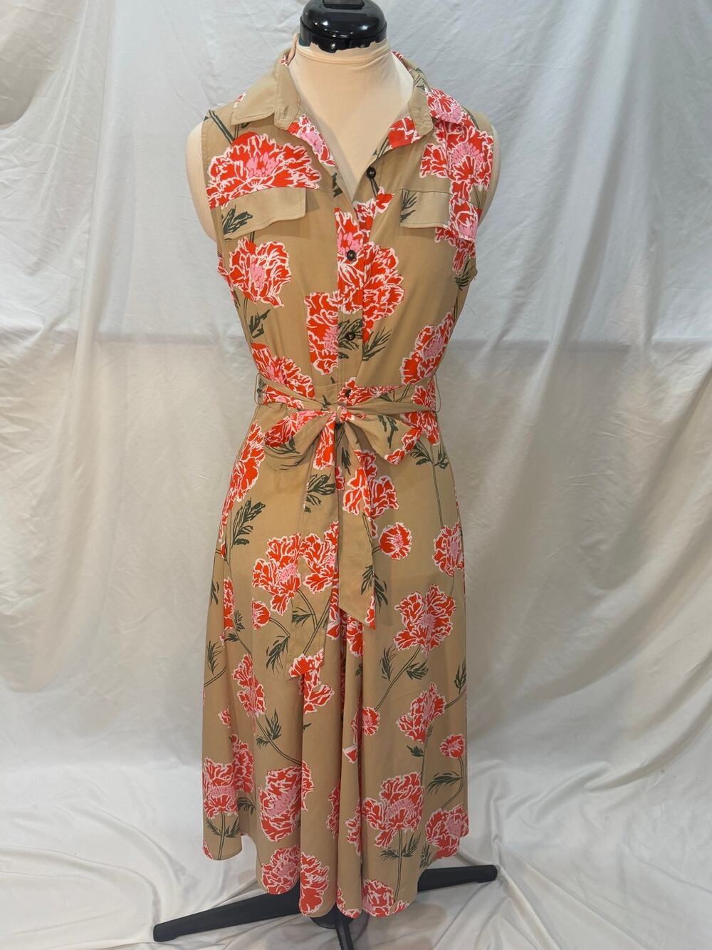 Banana Republic Floral Shirtdress Size 4 Sleeveless Belted Midi